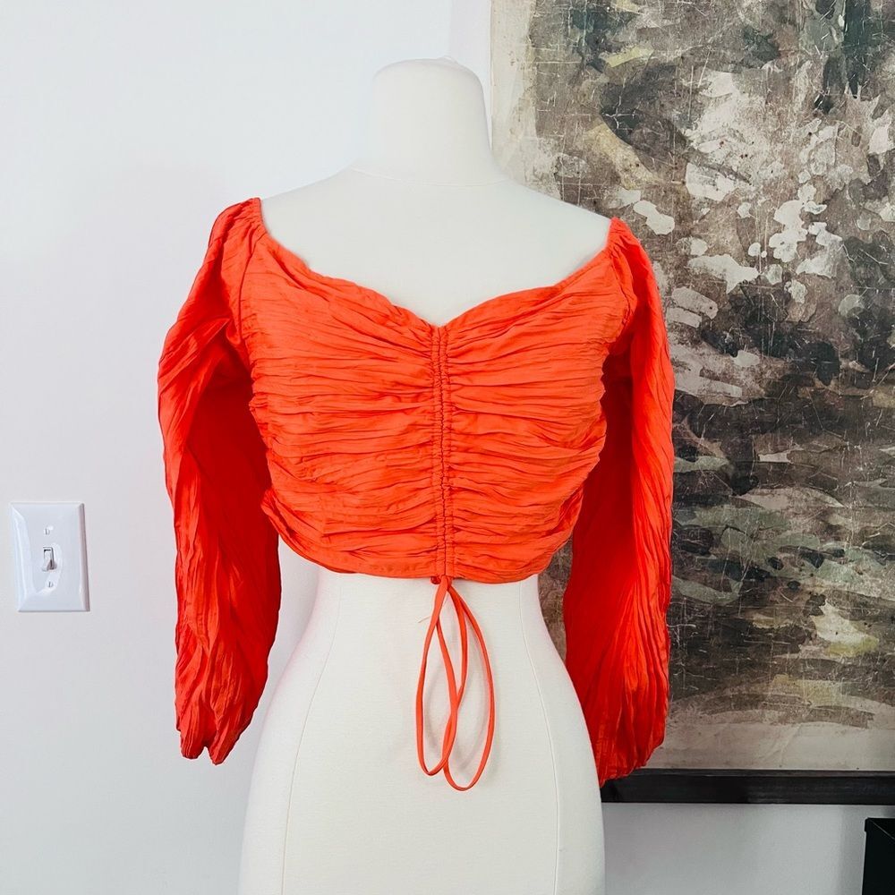 Urban Outfitters Cropped Drawstring Top in Papaya Size Large NWOT
